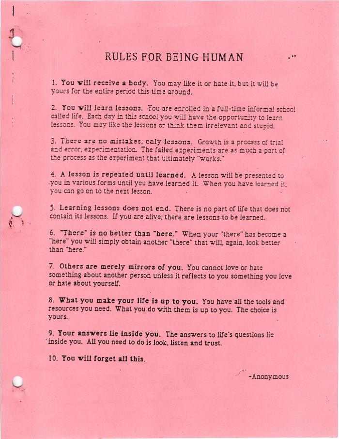Rules for Being Human